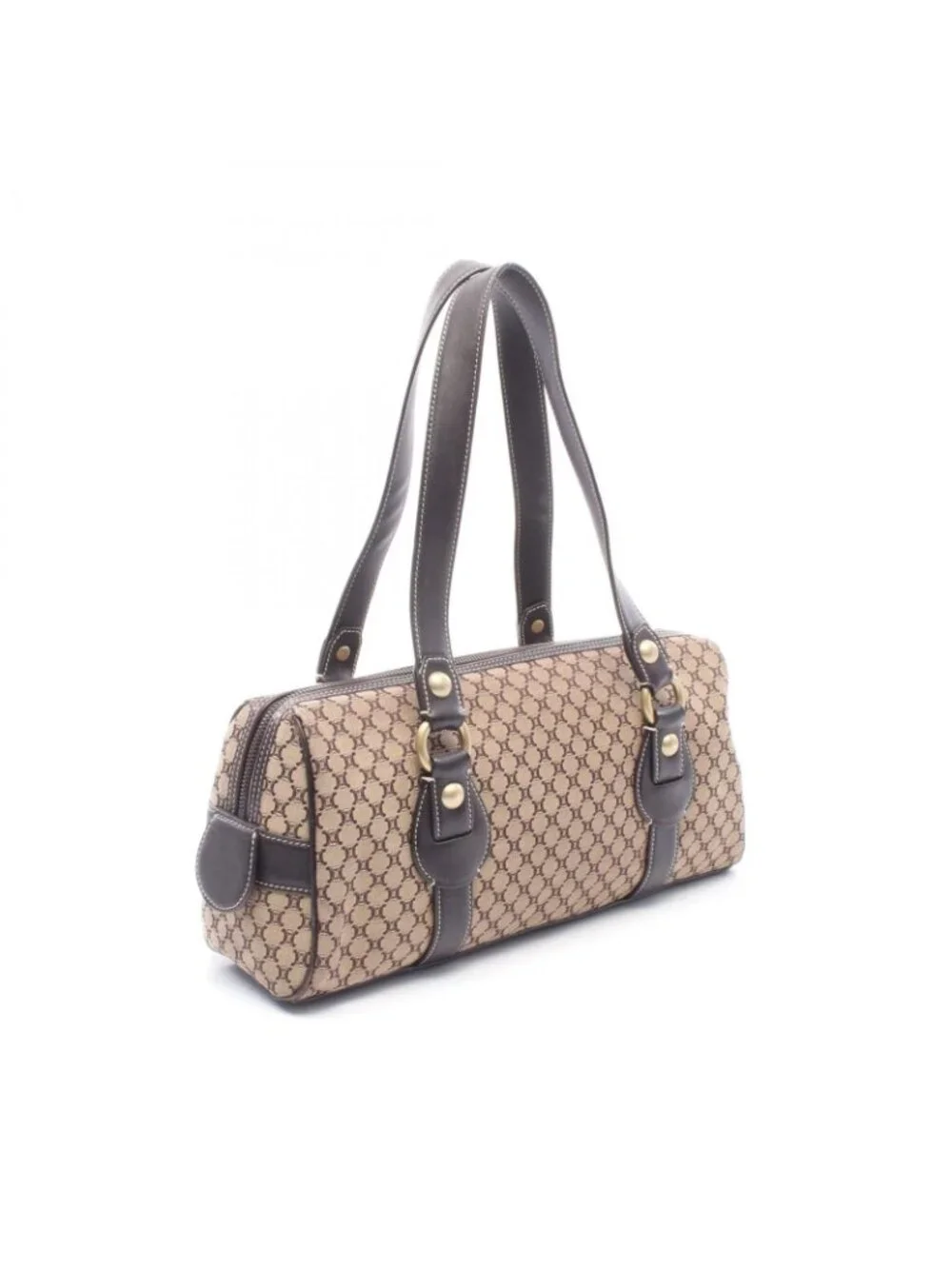 Celine Shoulder Bag Macadam Mini Beige Brown Canvas Leather